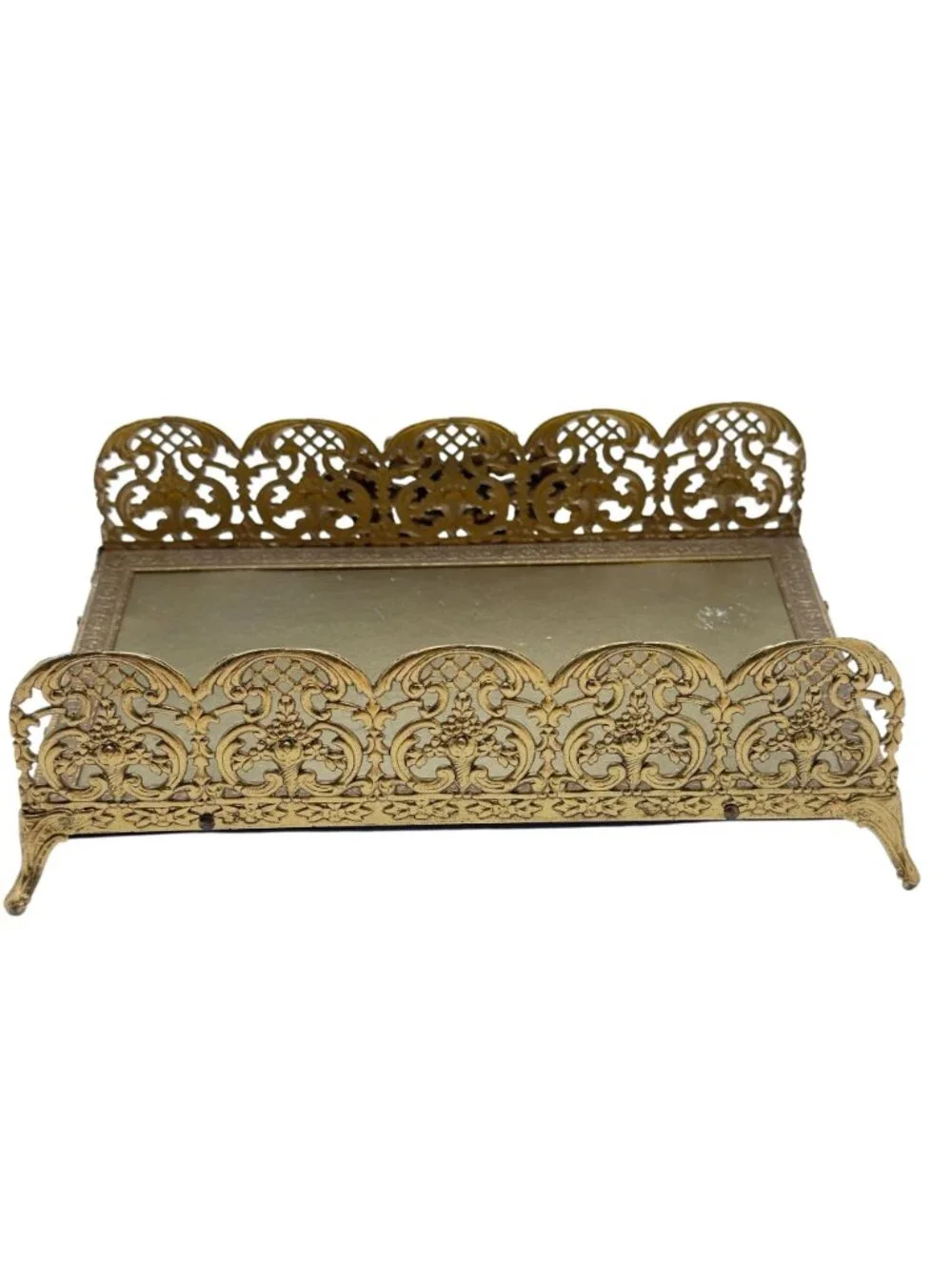 Vtg Gold Vanity Guest Towel Holder Ornate Rose Design Footed Base 9.5